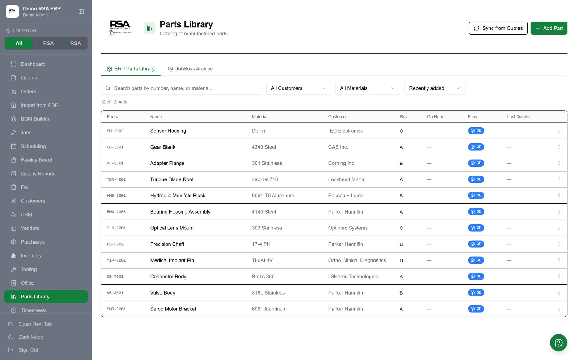 Parts Library & Inventory